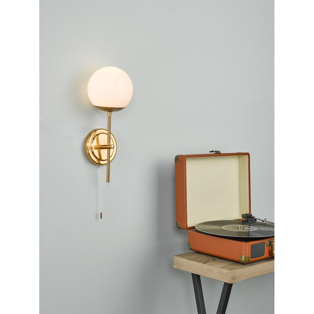 Dar BOM0735 Bombazine Wall Light Natural Brass Opal Glass
