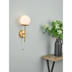 Dar BOM0735 Bombazine Wall Light Natural Brass Opal Glass