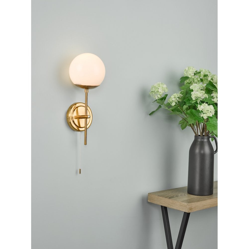 Dar BOM0735 Bombazine Wall Light Natural Brass Opal Glass