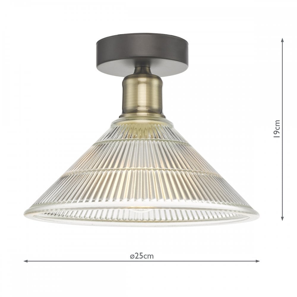 Dar BOY0175 Boyd 1 Light Flush Antique Brass with Glass Shade