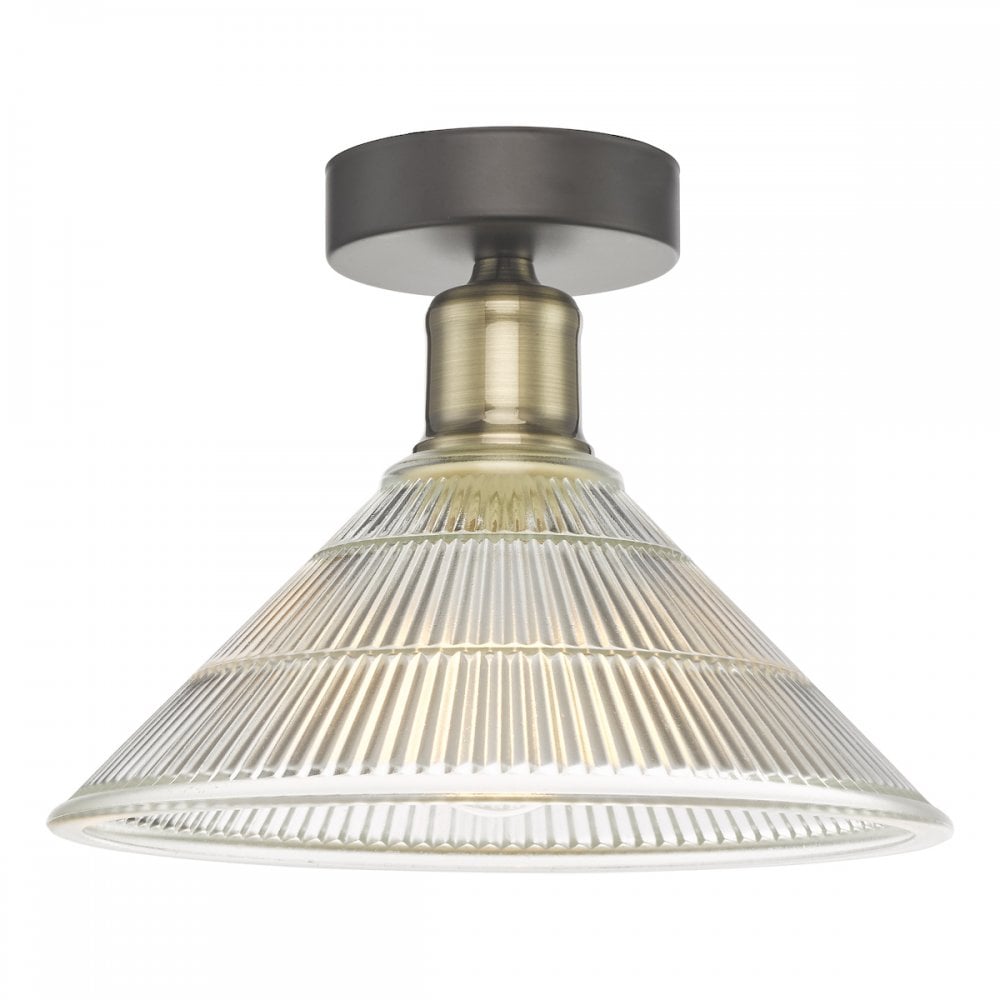 Dar BOY0175 Boyd 1 Light Flush Antique Brass with Glass Shade