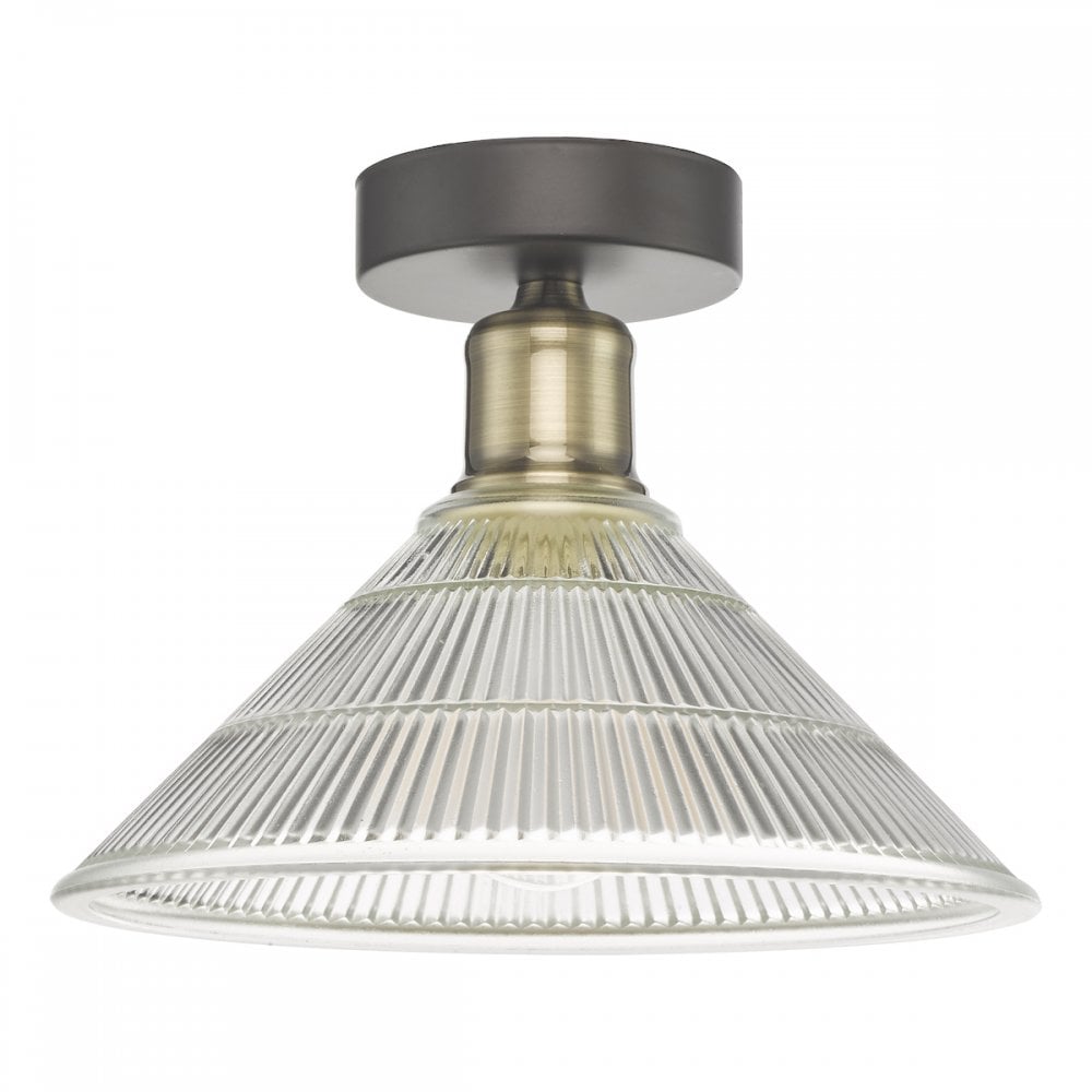 Dar BOY0175 Boyd 1 Light Flush Antique Brass with Glass Shade