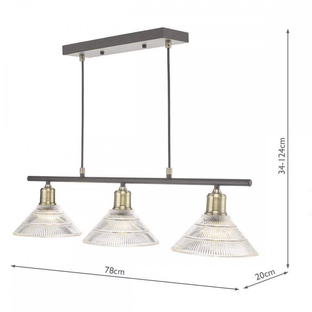 Dar BOY0375 Boyd 3 Light Bar Antique Brass with Glass Shade