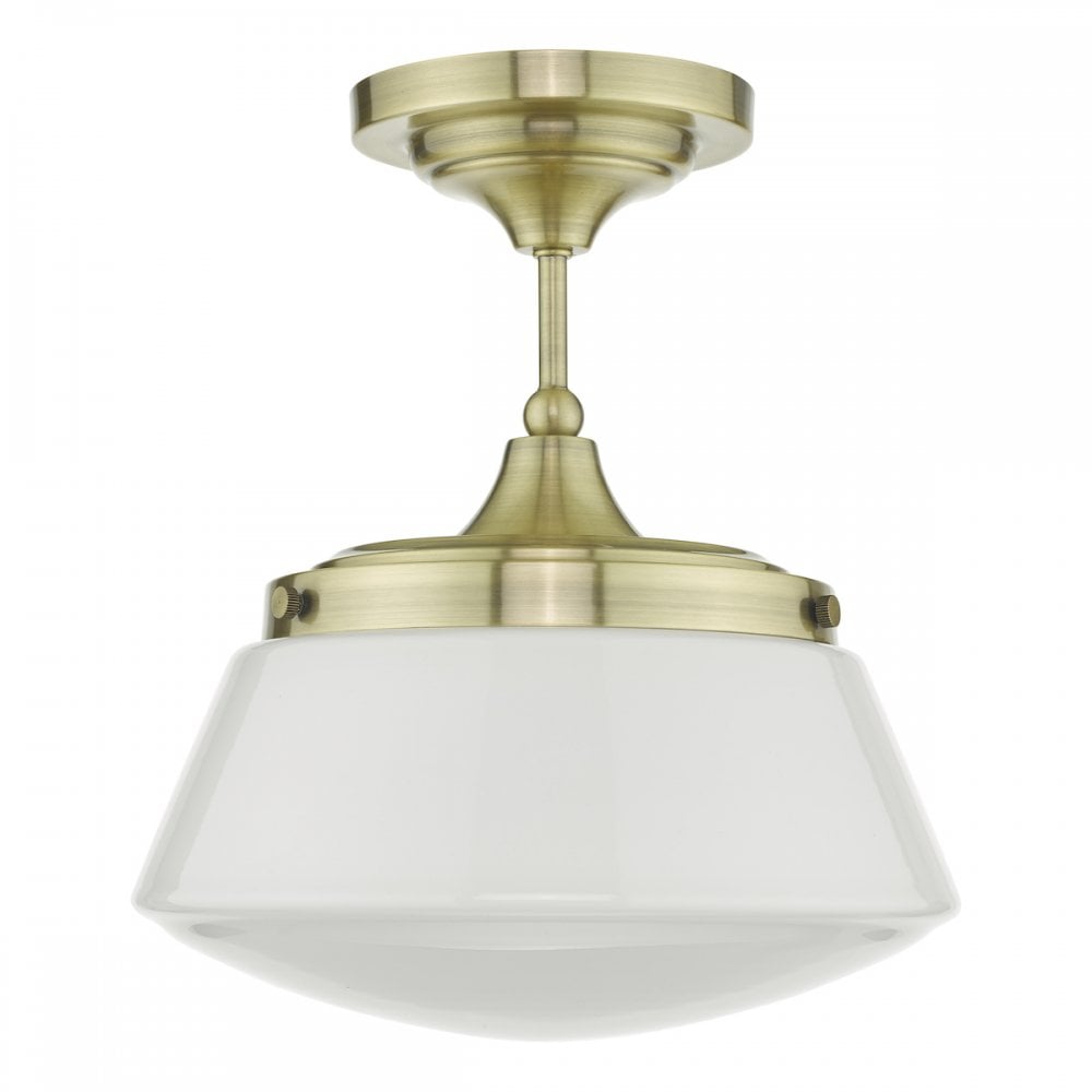 Caden Bathroom Semi Flush Antique Brass Opal Glass