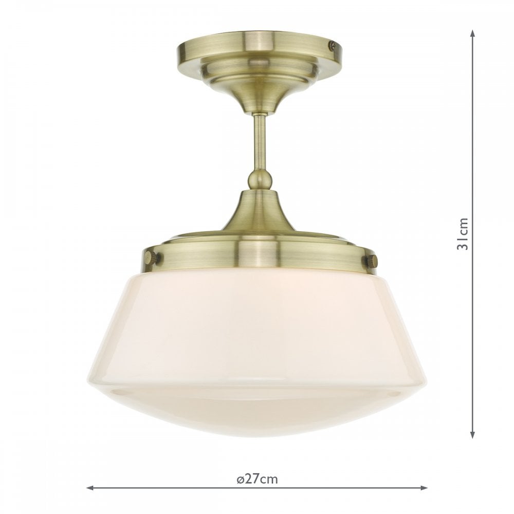 Caden Bathroom Semi Flush Antique Brass Opal Glass