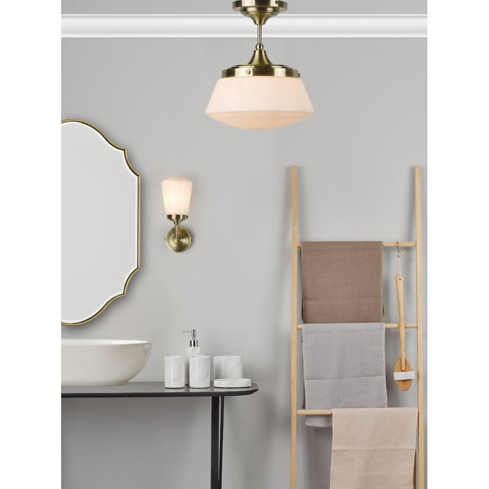 Caden Bathroom Semi Flush Antique Brass Opal Glass