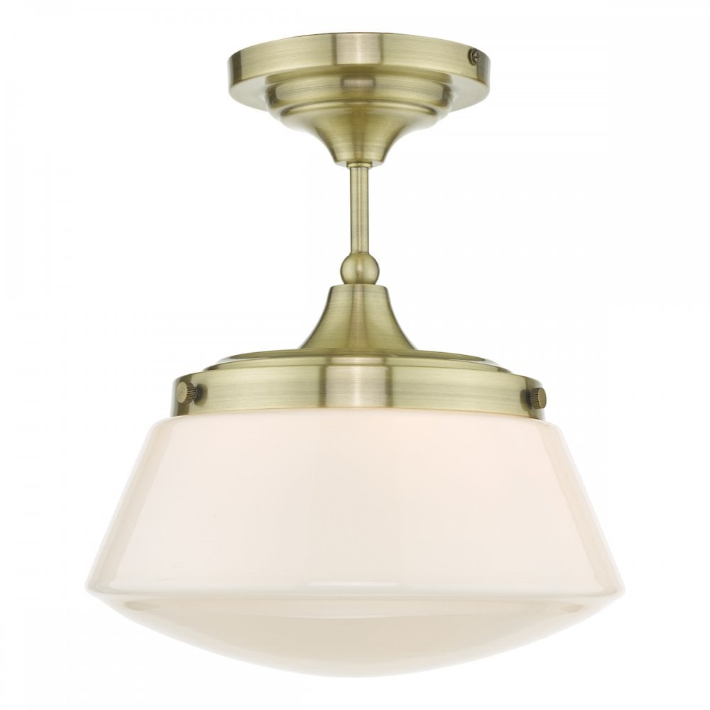 Caden Bathroom Semi Flush Antique Brass Opal Glass