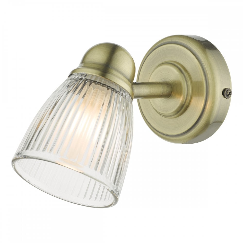 Cedric Bathroom Single Spotlight Antique Brass Glass