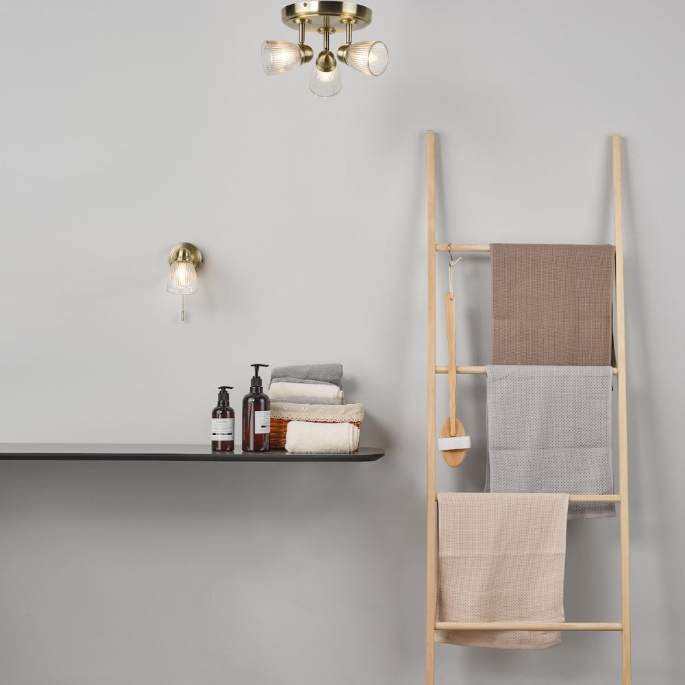 Cedric Bathroom 3 Light Spotlight Antique Brass Glass