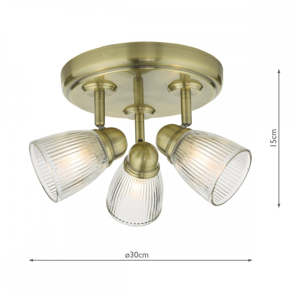 Cedric Bathroom 3 Light Spotlight Antique Brass Glass