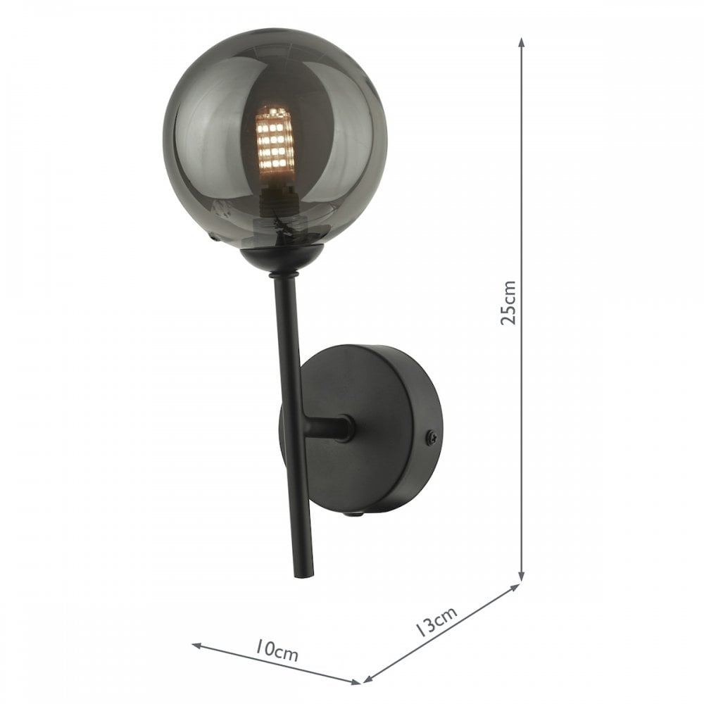 Dar COH0722-01 Cohen 1 Light Wall Light Matt Black With Smoked Glass
