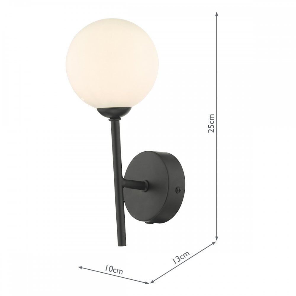 Dar COH0722-02 Cohen 1 Light Wall Light Matt Black With Opal Glass