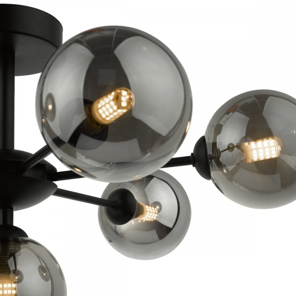 Dar COH3422-01 Cohen 7 Light Semi Flush Matt Black Smoked Glass