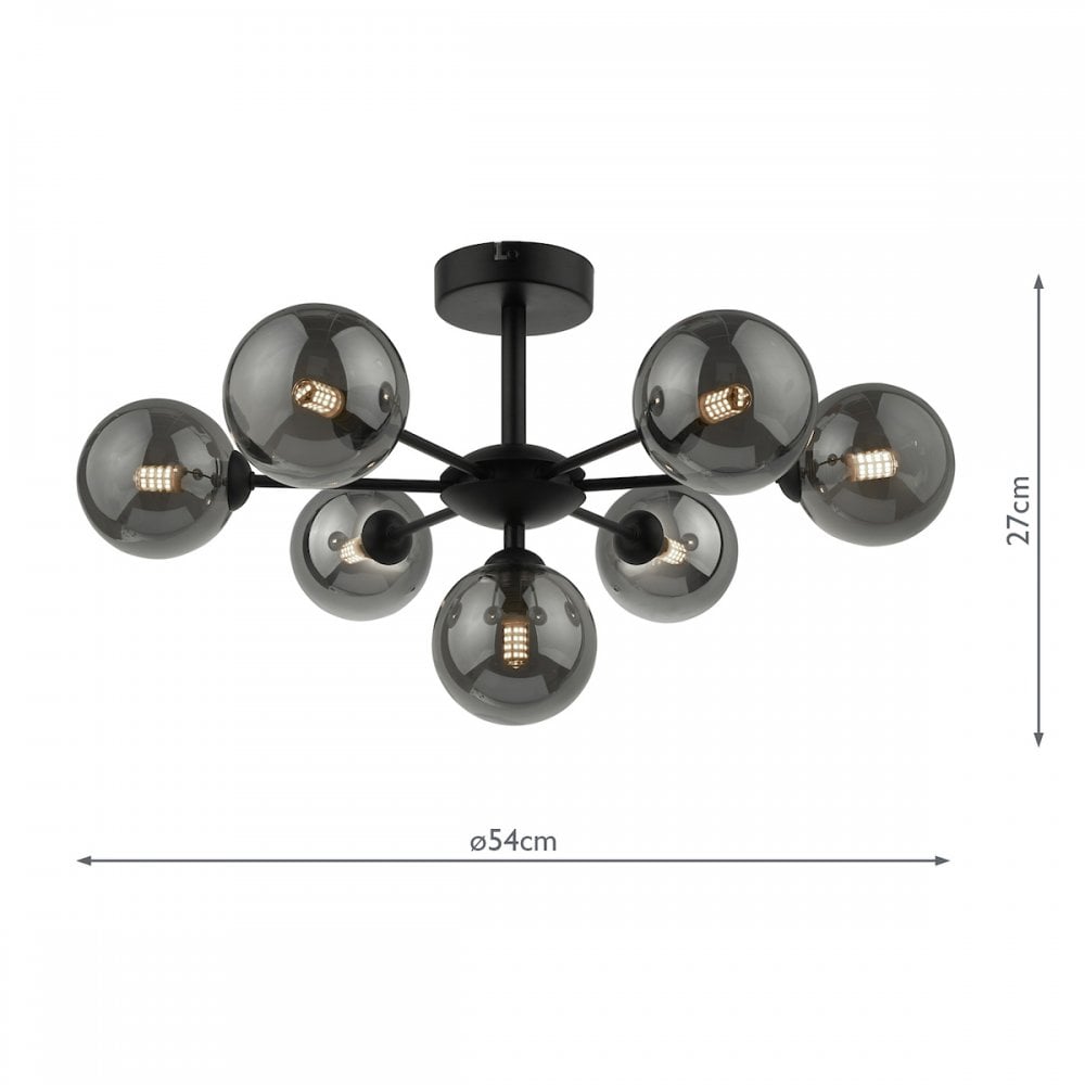 Dar COH3422-01 Cohen 7 Light Semi Flush Matt Black Smoked Glass