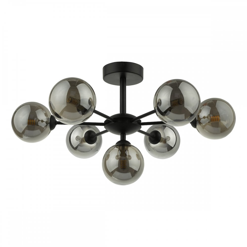 Dar COH3422-01 Cohen 7 Light Semi Flush Matt Black Smoked Glass