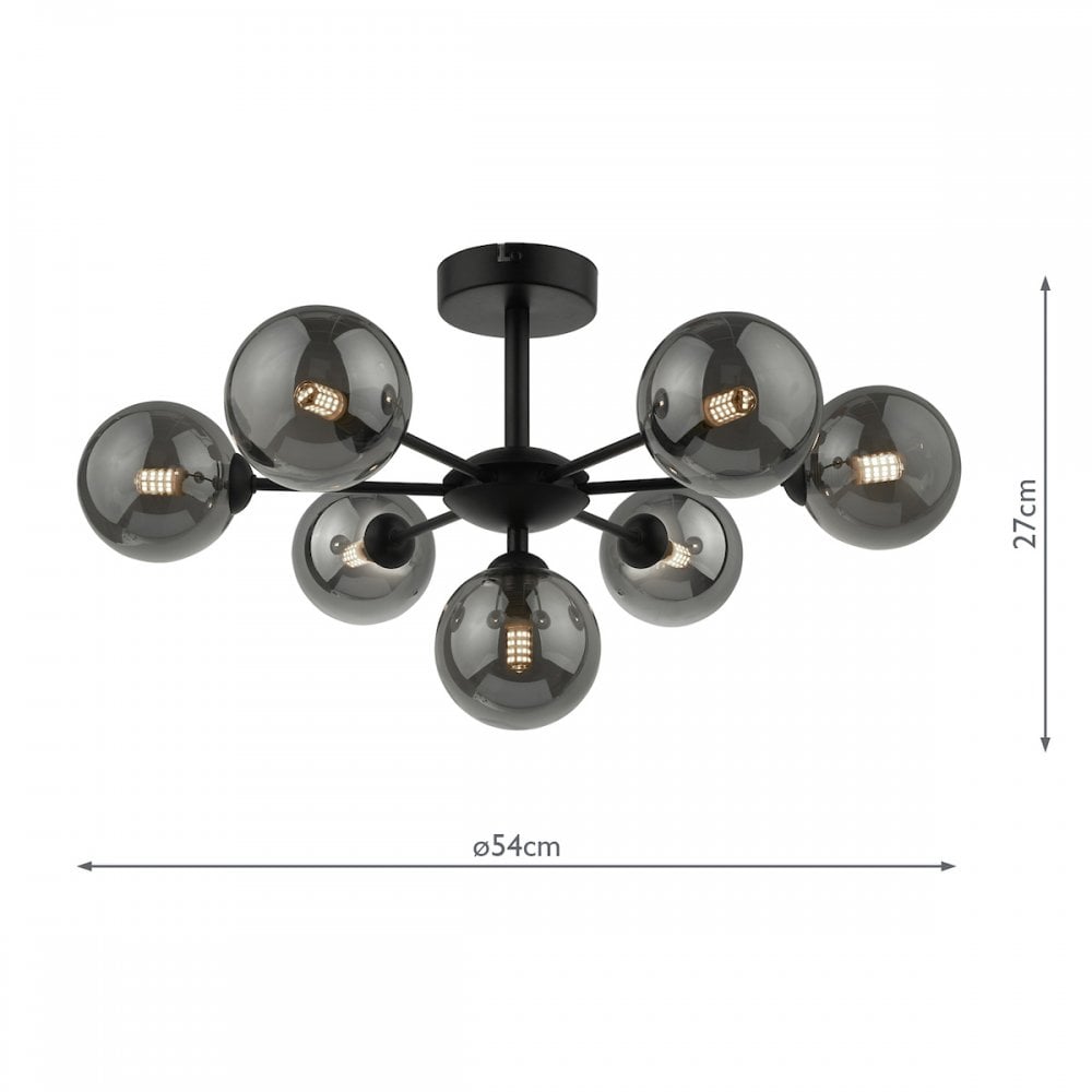Dar COH3422-01 Cohen 7 Light Semi Flush Matt Black Smoked Glass