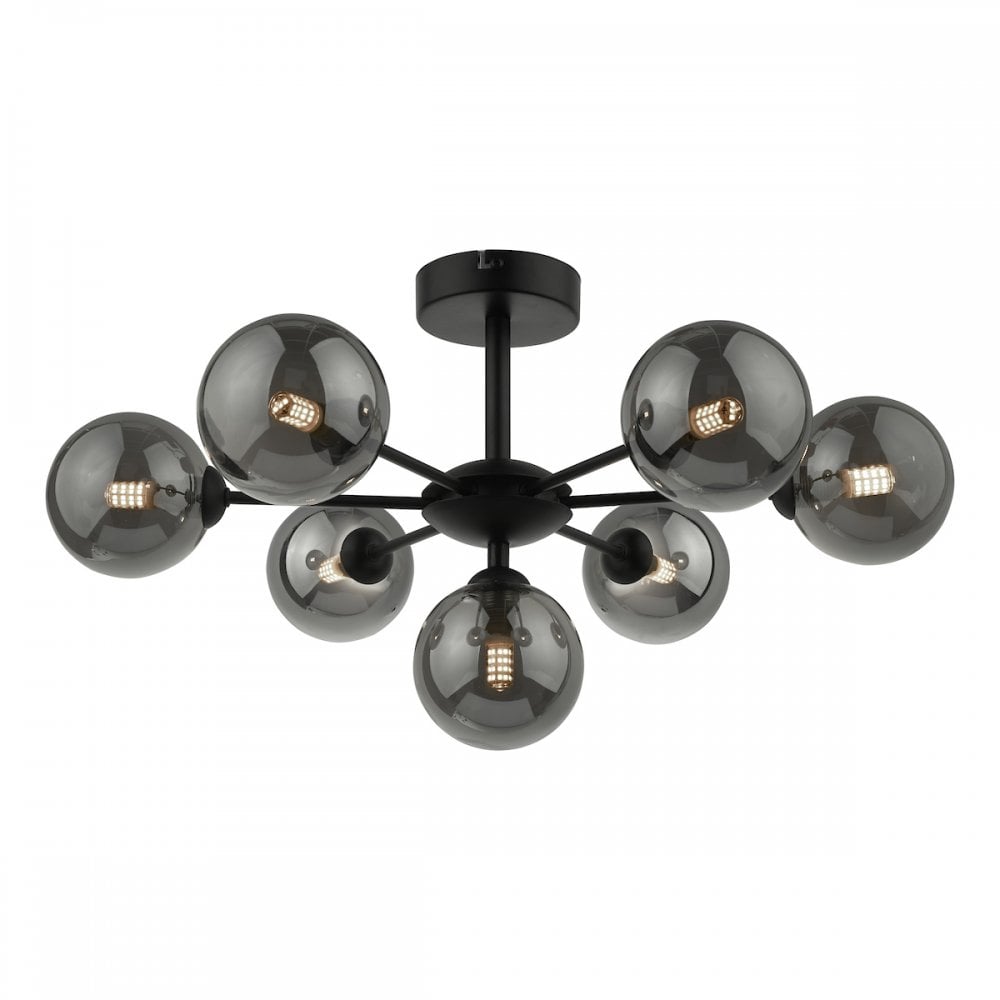 Dar COH3422-01 Cohen 7 Light Semi Flush Matt Black Smoked Glass