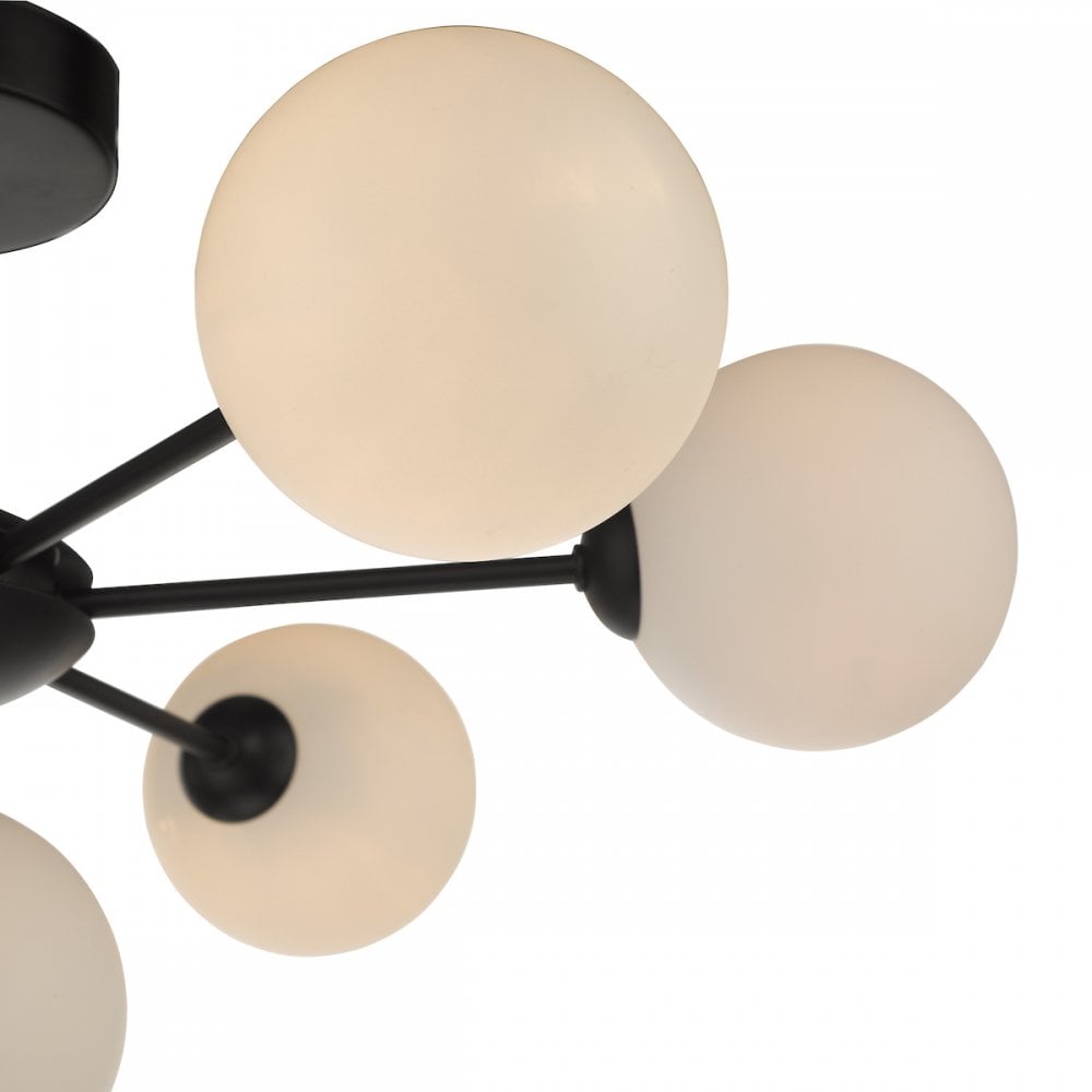 Dar COH3422-02 Cohen 7 Light Semi Flush Matt Black Opal Glass