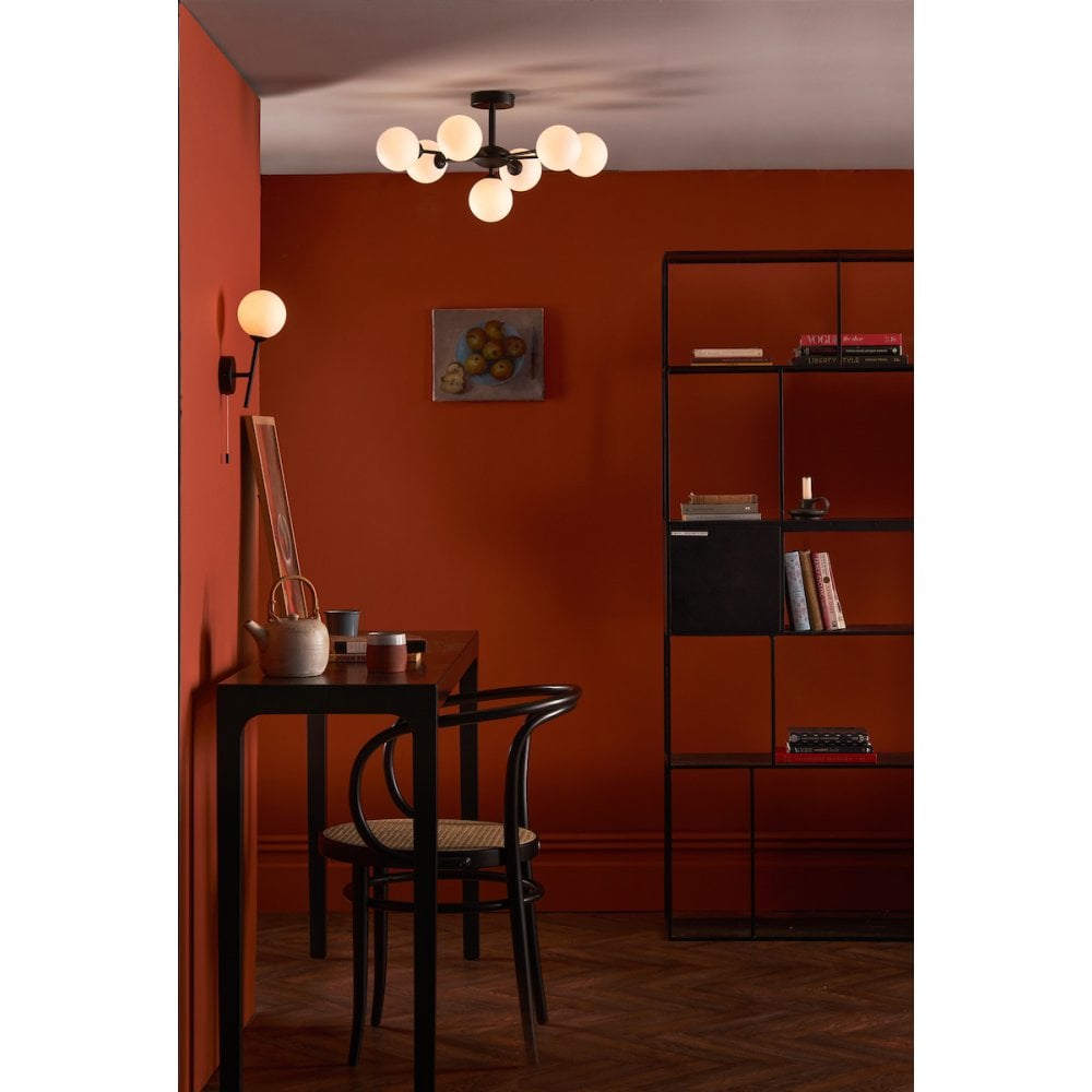 Dar COH3422-02 Cohen 7 Light Semi Flush Matt Black Opal Glass