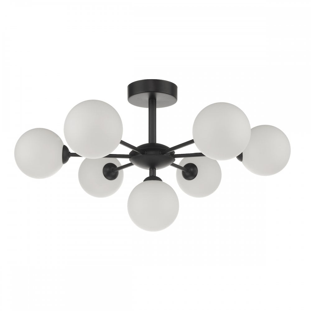 Dar COH3422-02 Cohen 7 Light Semi Flush Matt Black Opal Glass