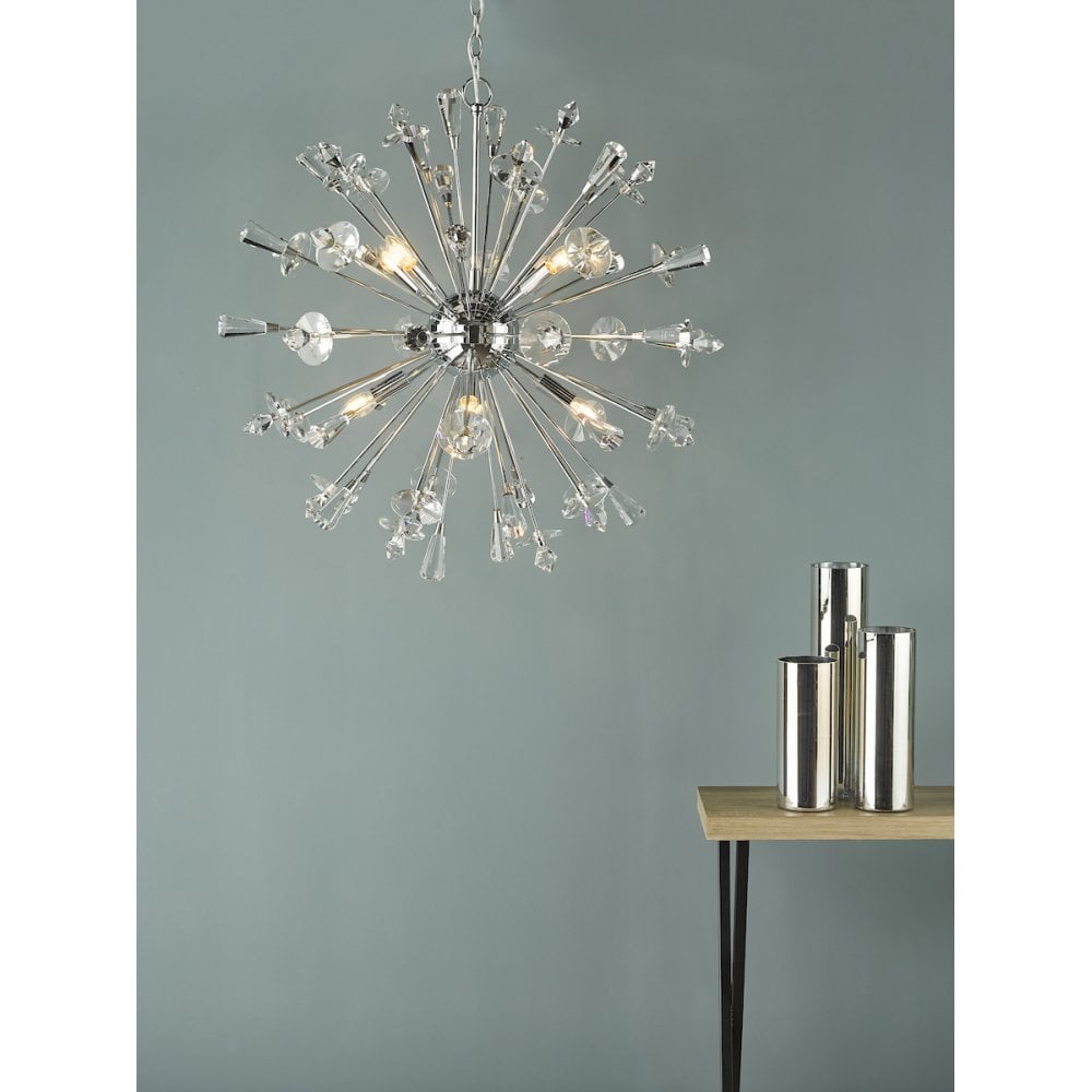 Dar EXO0850 Exodus 8 Light Pendant Polished Chrome Crystal