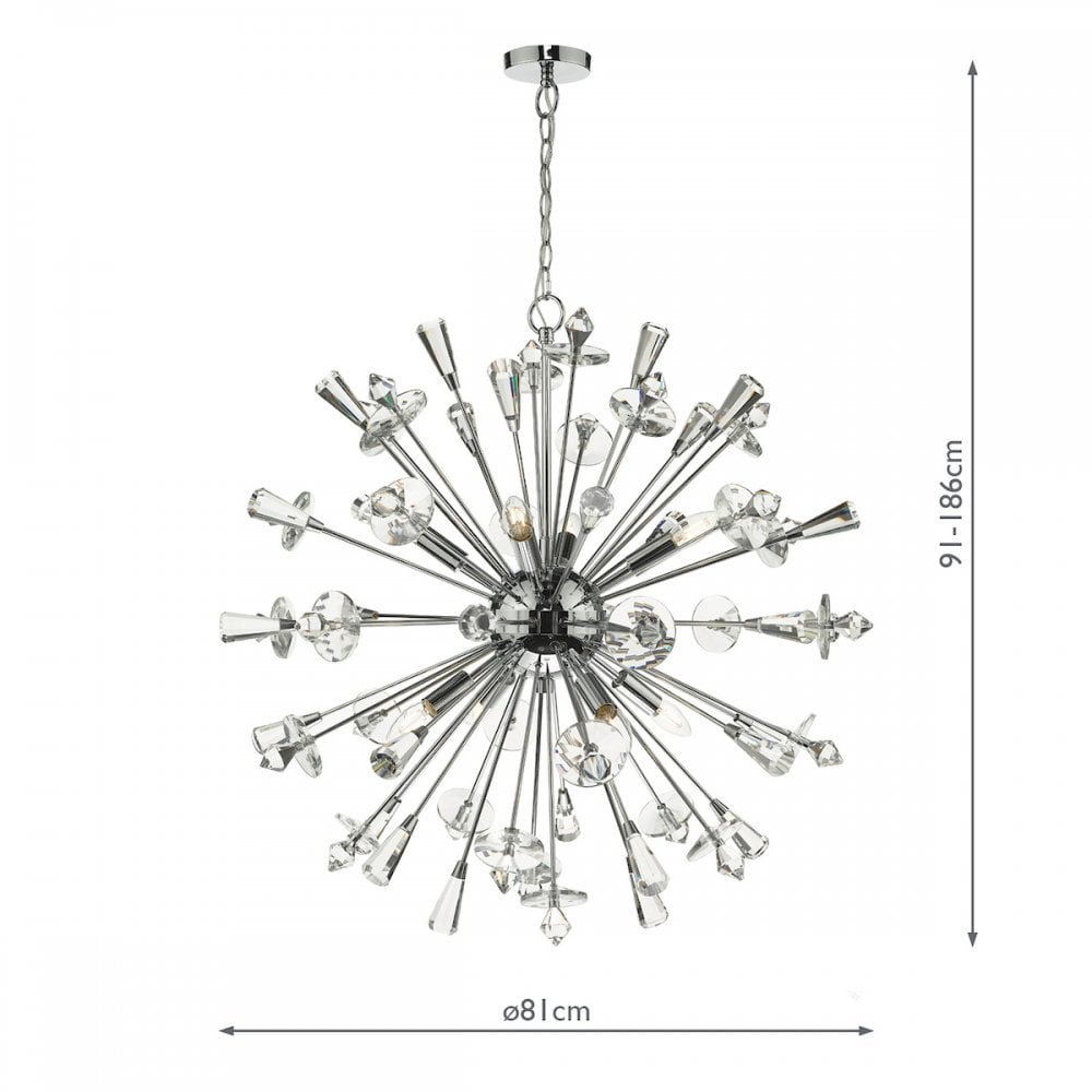 Dar EXO0850 Exodus 8 Light Pendant Polished Chrome Crystal
