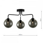Dar FEY0322-01 Feya 3 Light Semi Flush Ceiling Light Matt Black Smoked Glass