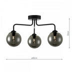 Dar FEY0322-01 Feya 3 Light Semi Flush Ceiling Light Matt Black Smoked Glass