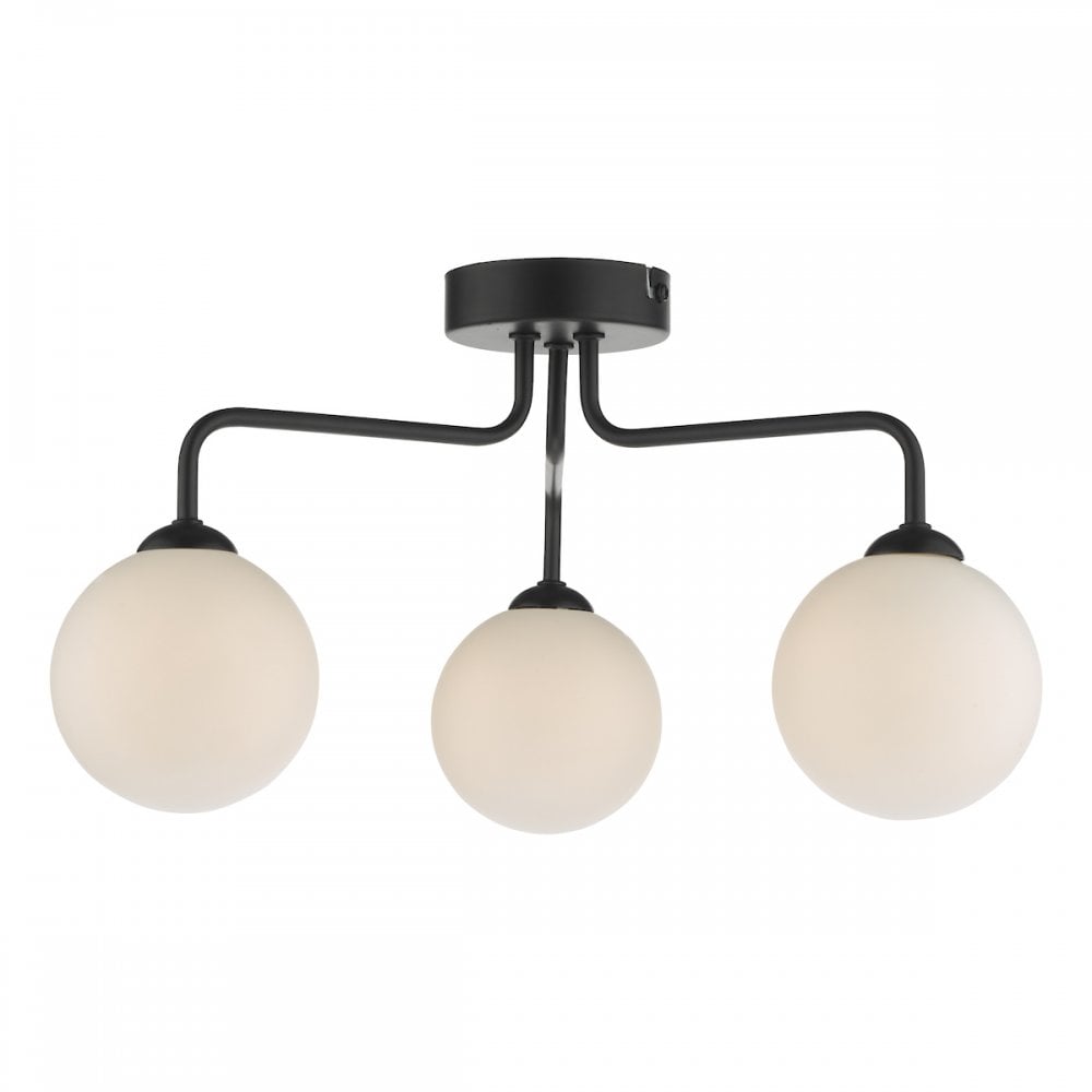 Dar FEY0322-02 Feya 3 Light Semi Flush Ceiling Light Matt Black Opal Glass