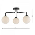 Dar FEY0322-02 Feya 3 Light Semi Flush Ceiling Light Matt Black Opal Glass