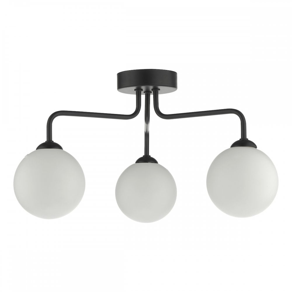 Dar FEY0322-02 Feya 3 Light Semi Flush Ceiling Light Matt Black Opal Glass