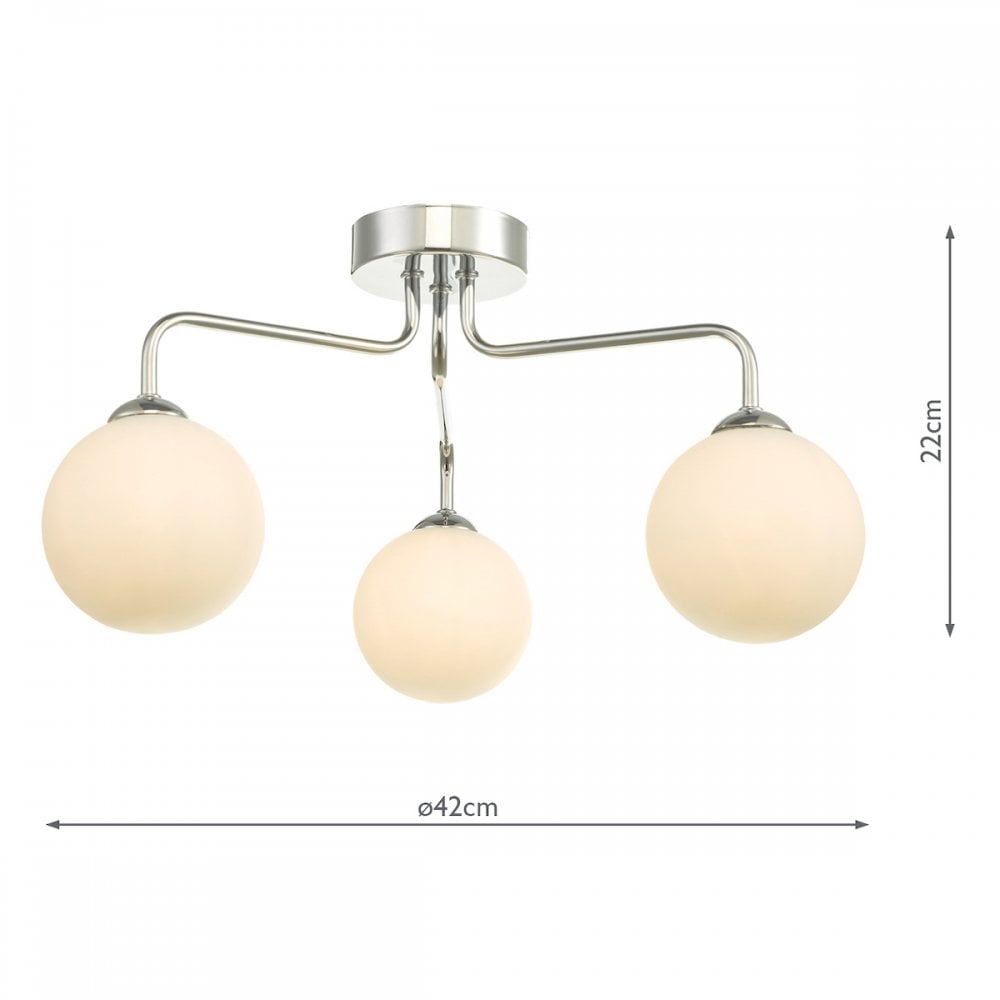 Dar FEY0350-02 Feya 3 Light Semi Flush Ceiling Light Polished Chrome Opal Glass
