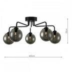 Dar FEY0522-01 Feya 5 Light Semi Flush Ceiling Light Matt Black Smoked Glass