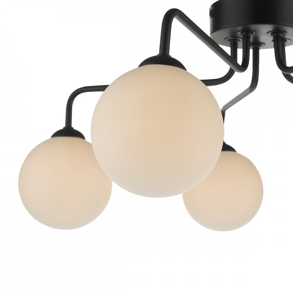 Dar FEY0522-02 Feya 5 Light Semi Flush Ceiling Light Matt Black Opal Glass