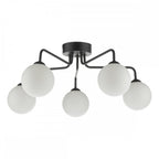 Dar FEY0522-02 Feya 5 Light Semi Flush Ceiling Light Matt Black Opal Glass