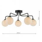 Dar FEY0522-02 Feya 5 Light Semi Flush Ceiling Light Matt Black Opal Glass