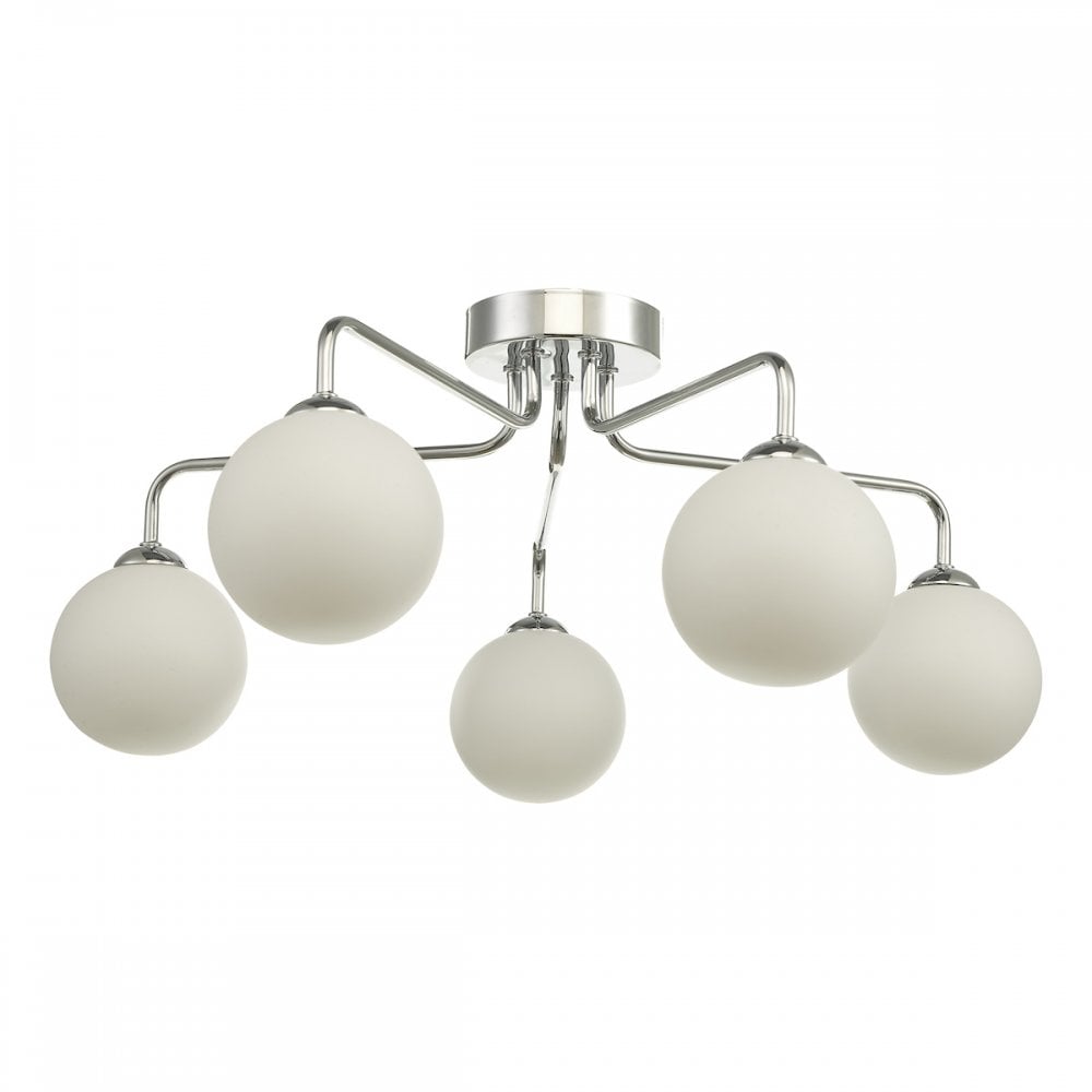 Dar FEY0550-02 Feya 5 Light Semi Flush Ceiling Light Polished Chrome Opal Glass