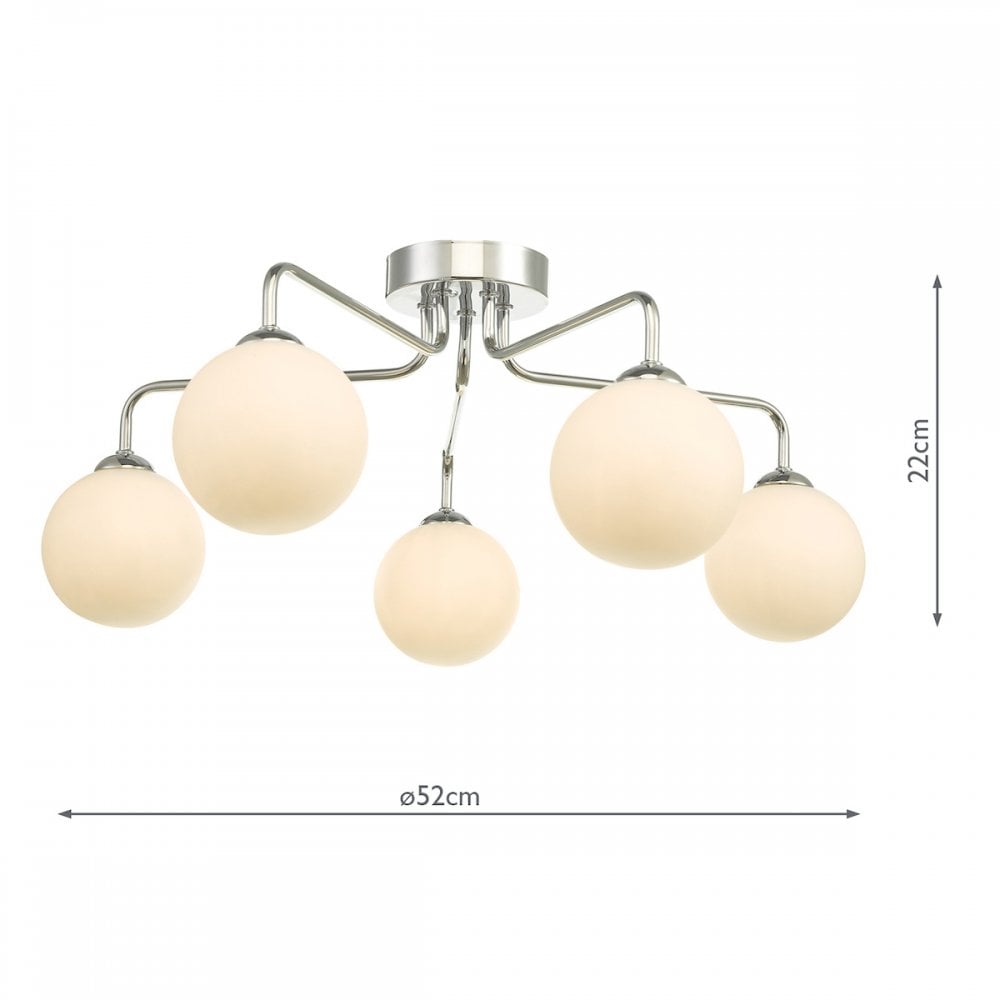 Dar FEY0550-02 Feya 5 Light Semi Flush Ceiling Light Polished Chrome Opal Glass