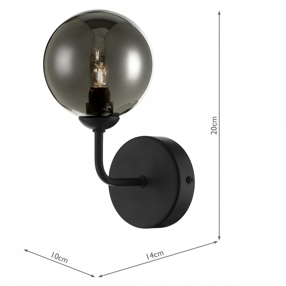 Dar FEY0722-01 Feya 1 Light Wall Light Matt Black Smoked Glass