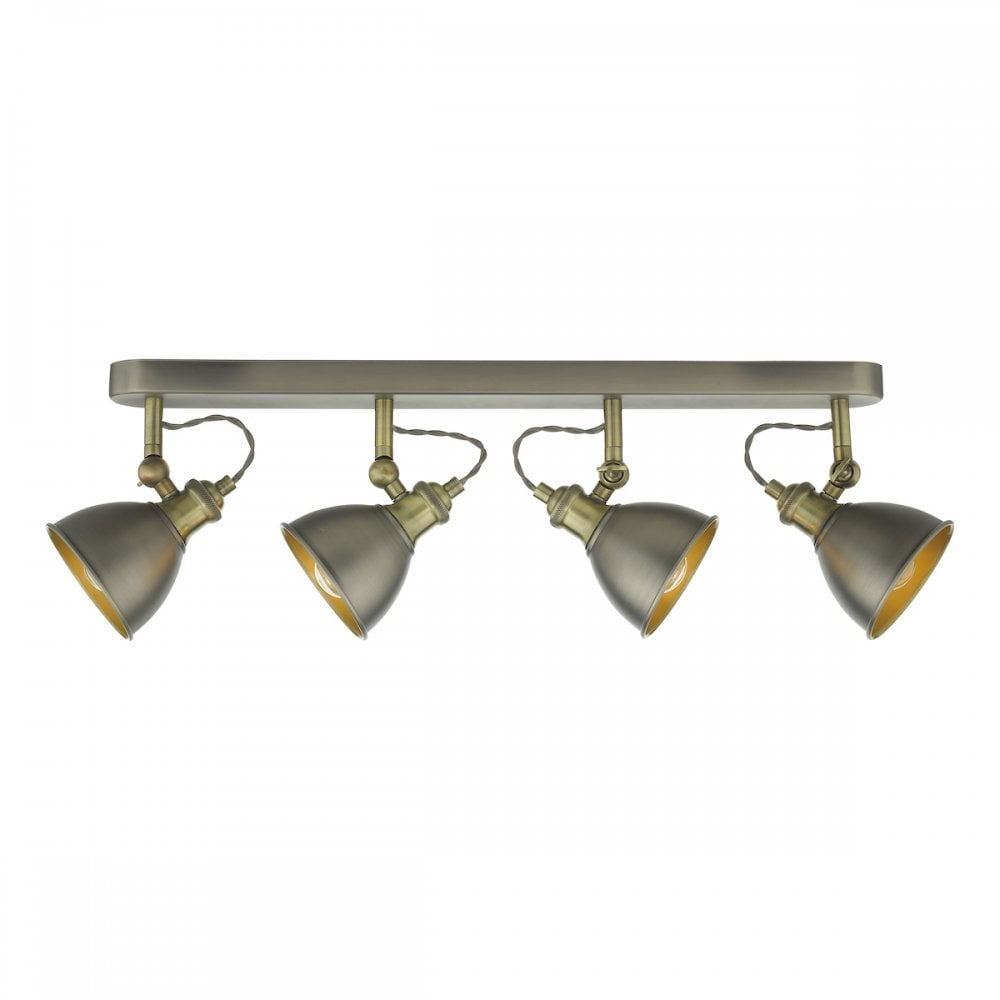 Dar GOV8461 Governor 4 Light Bar Spotlight Antique Chrome Antique Brass