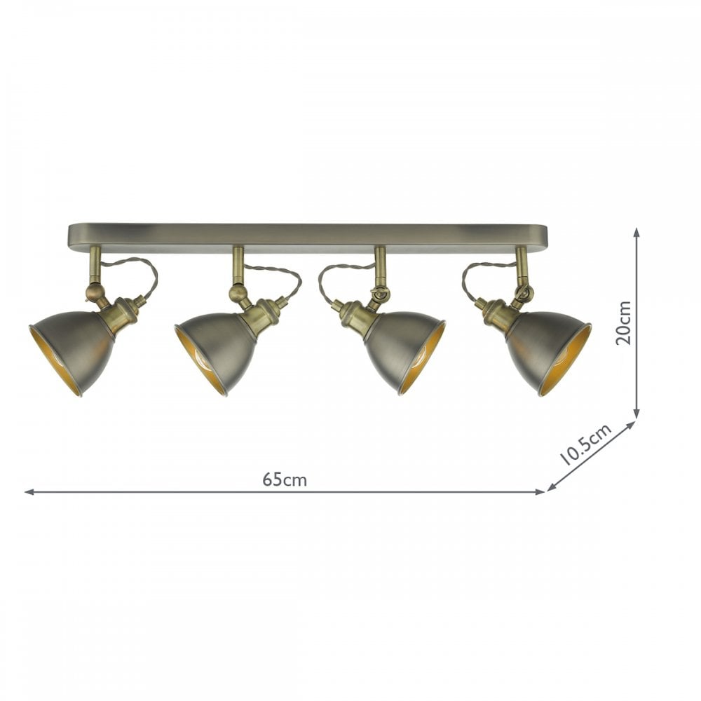 Dar GOV8461 Governor 4 Light Bar Spotlight Antique Chrome Antique Brass