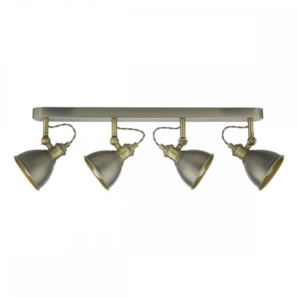 Dar GOV8461 Governor 4 Light Bar Spotlight Antique Chrome Antique Brass