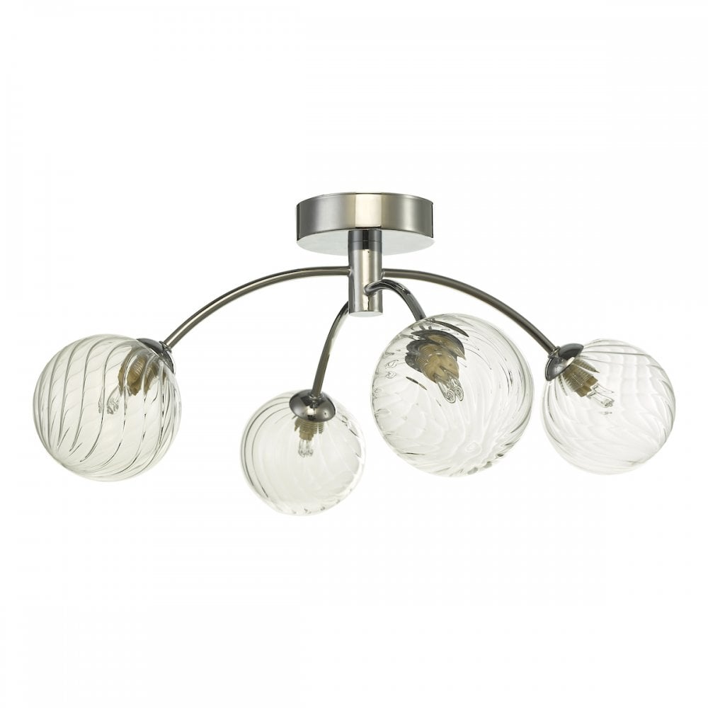 Dar IZZ0450-03 Izzy 4 Light Semi Flush Polished Chrome Twisted Glass
