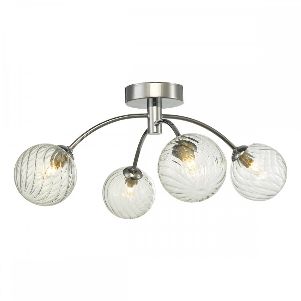 Dar IZZ0450-03 Izzy 4 Light Semi Flush Polished Chrome Twisted Glass