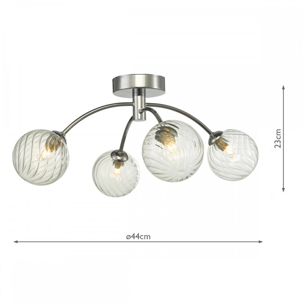 Dar IZZ0450-03 Izzy 4 Light Semi Flush Polished Chrome Twisted Glass