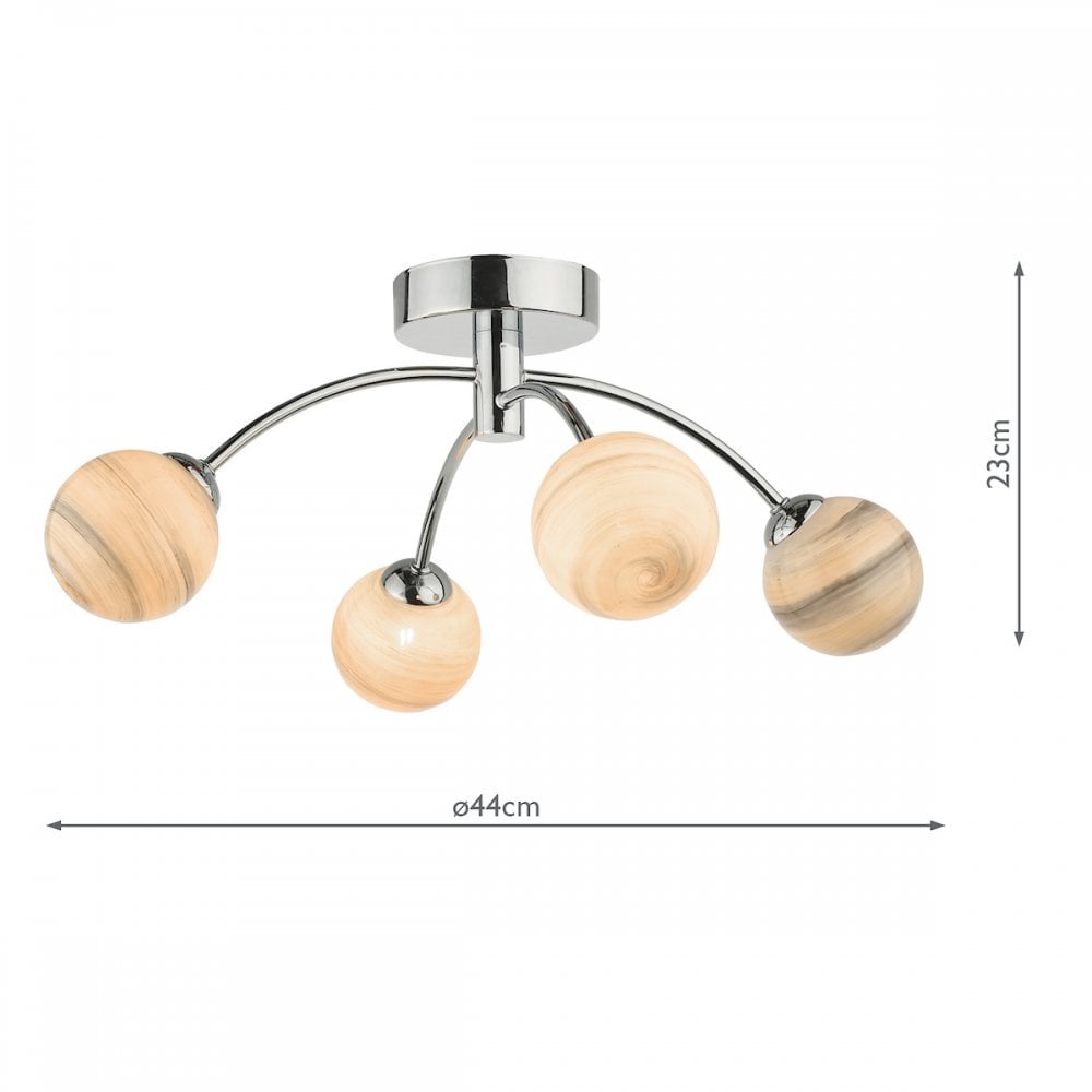 Dar IZZ0450-07 Izzy 4 Light Semi Flush Polished Chrome Swirl Glass