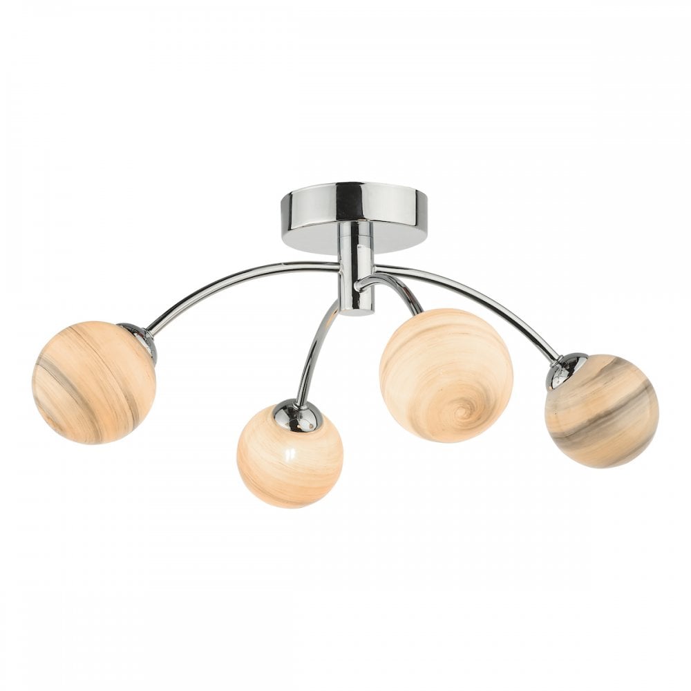 Dar IZZ0450-07 Izzy 4 Light Semi Flush Polished Chrome Swirl Glass
