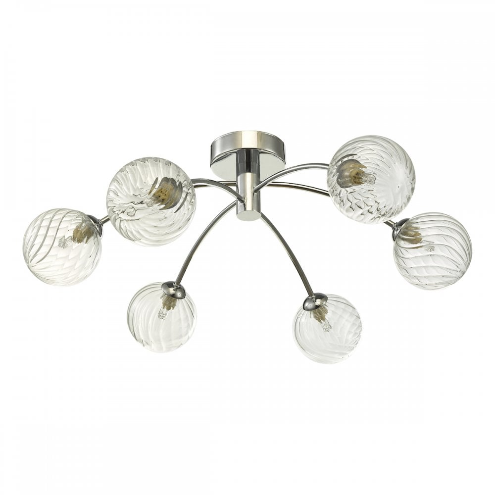 Dar IZZ0650-03 Izzy 6 Light Semi Flush Polished Chrome Twisted Glass