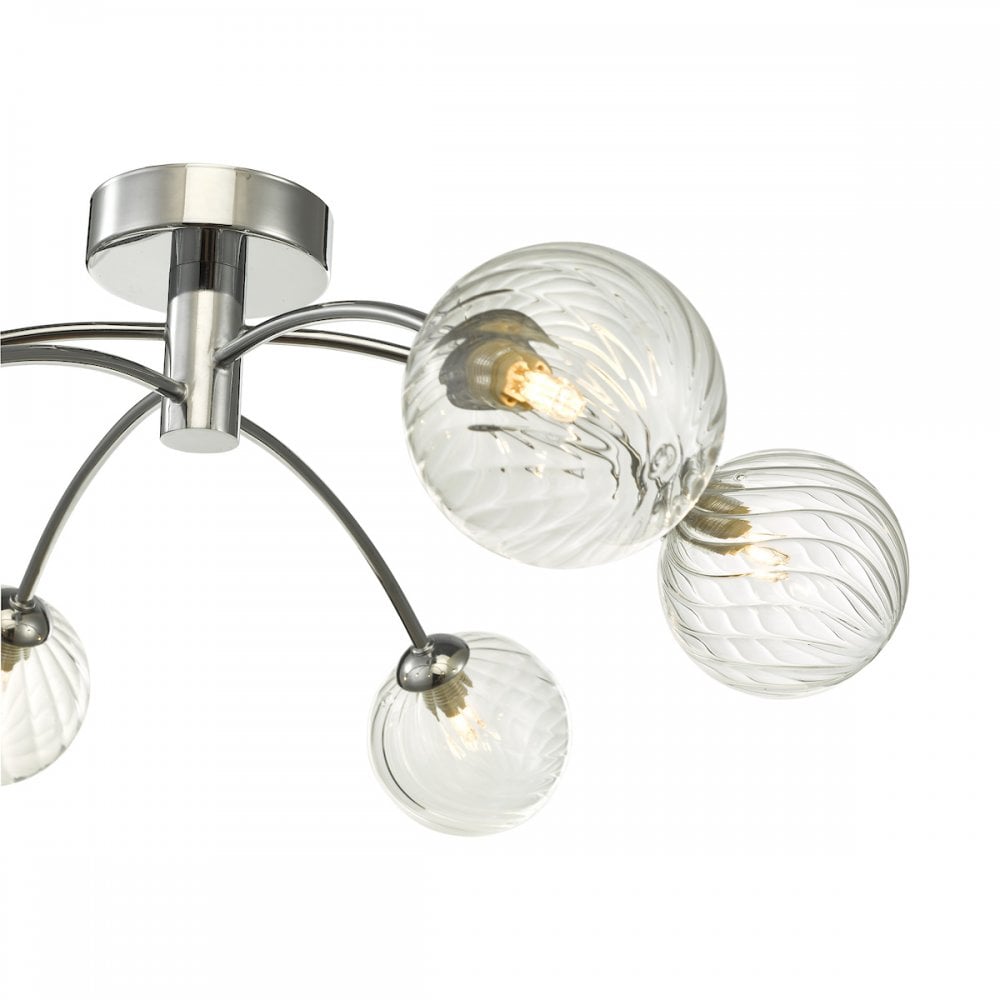 Dar IZZ0650-03 Izzy 6 Light Semi Flush Polished Chrome Twisted Glass