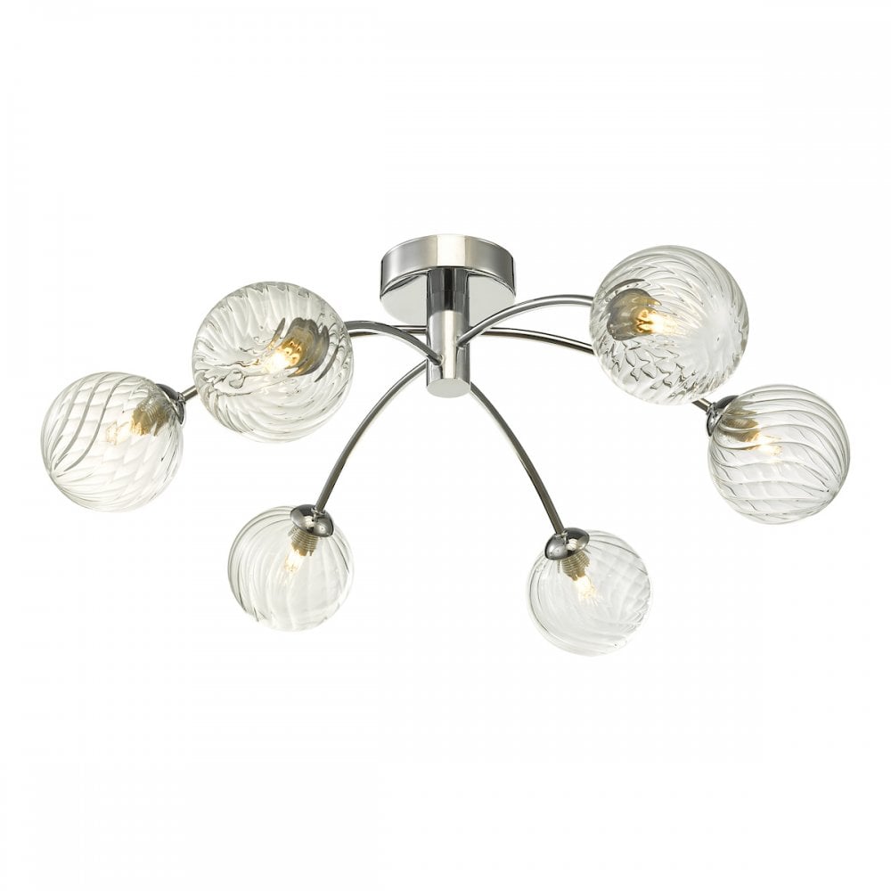 Dar IZZ0650-03 Izzy 6 Light Semi Flush Polished Chrome Twisted Glass